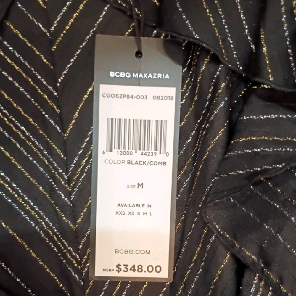 BCBG MAXAZRIA SIZE M Metallic Stripe Ruffle Bell Sleeve Dress NWT MSRP $348 - Picture 4 of 4